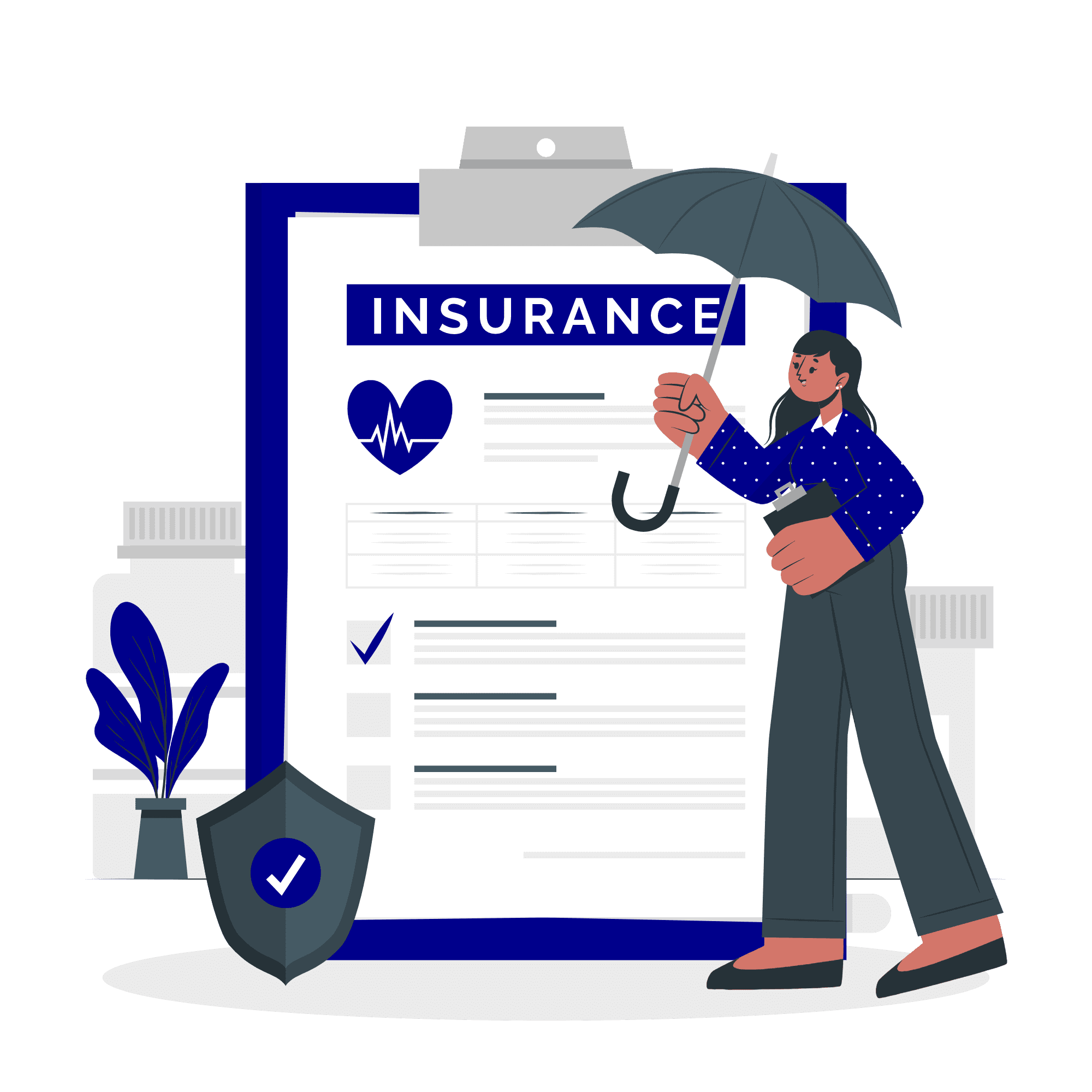 Insurance notepad and girl with umbrella