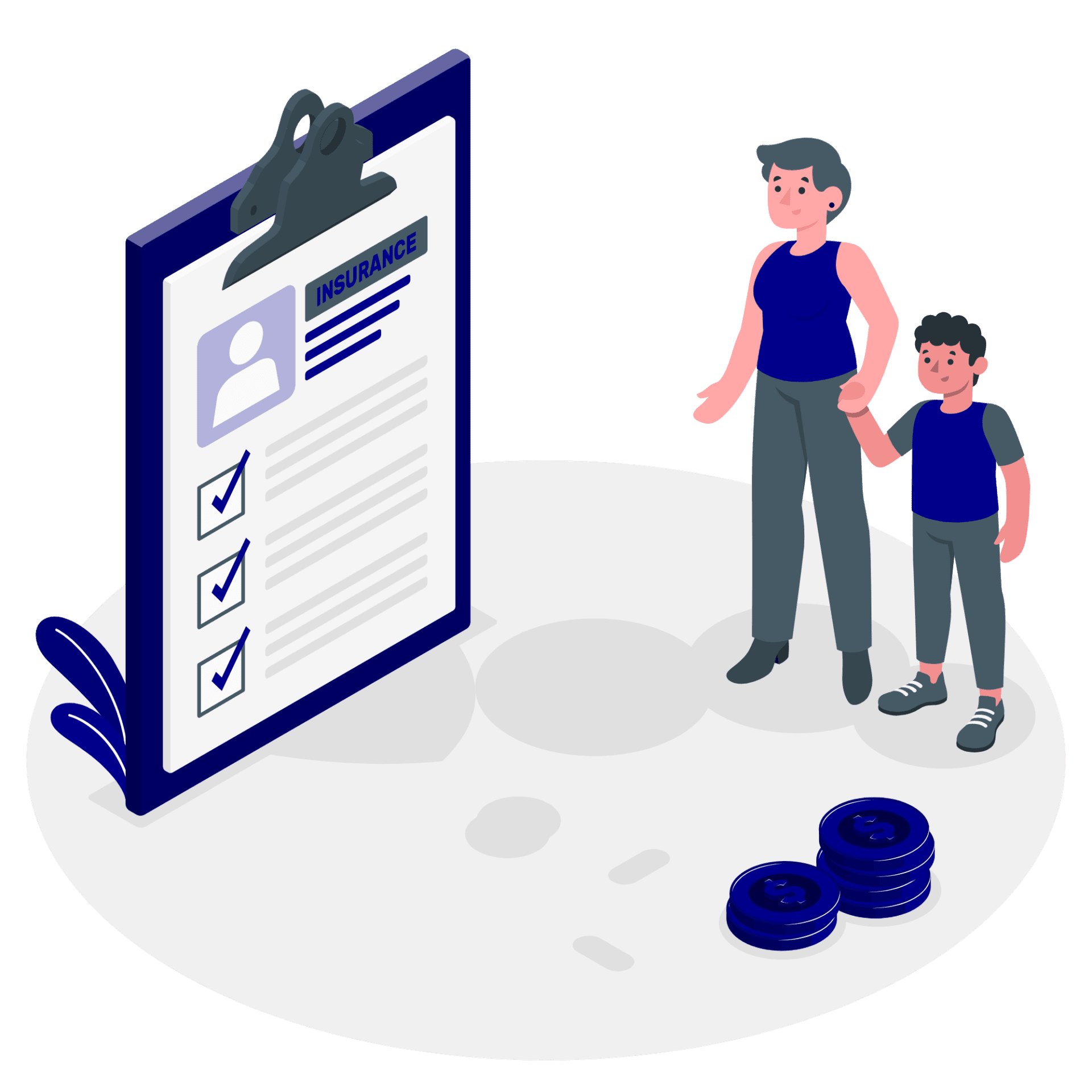 dad and son viewing Insurance note pad 